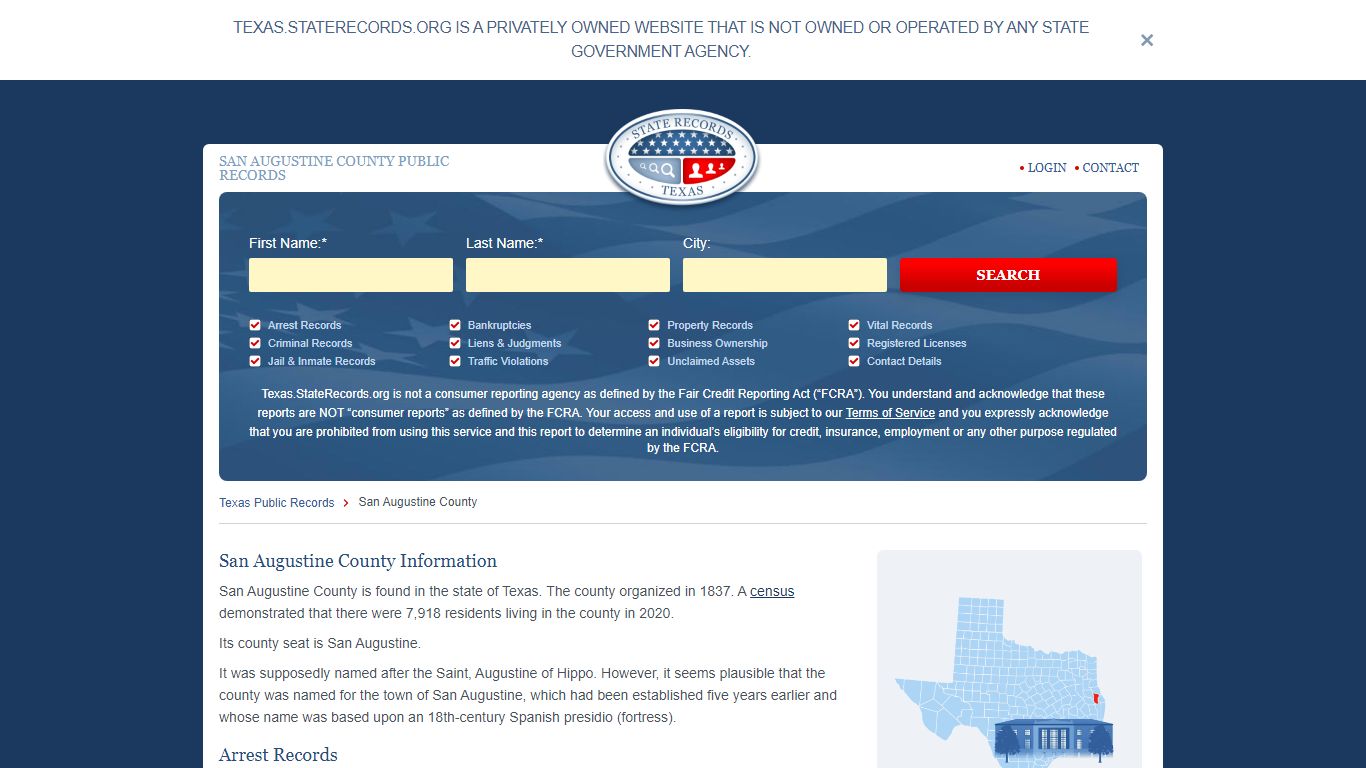 San Augustine County - Public, Court, and Arrest Records - StateRecords.org